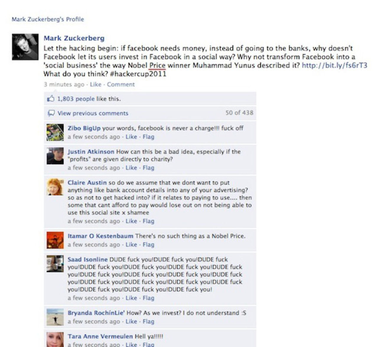 Mark Zuckerbergs Facebook-sida hackad