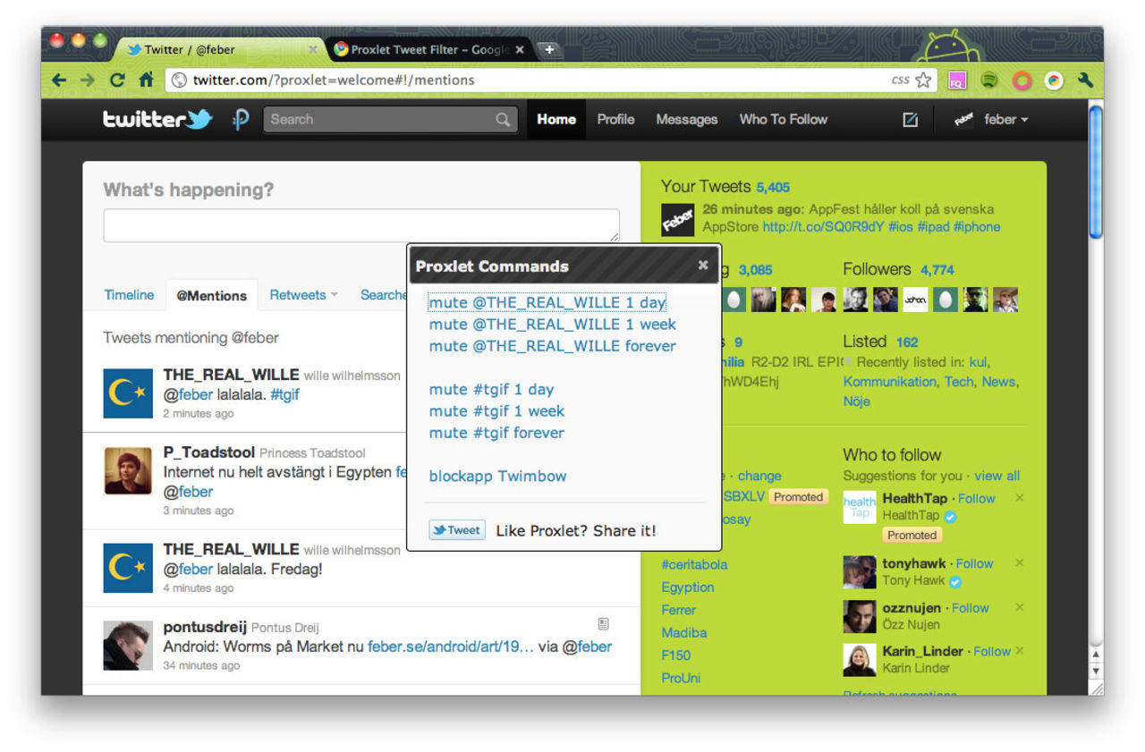 Proxlet döljer folk på Twitter