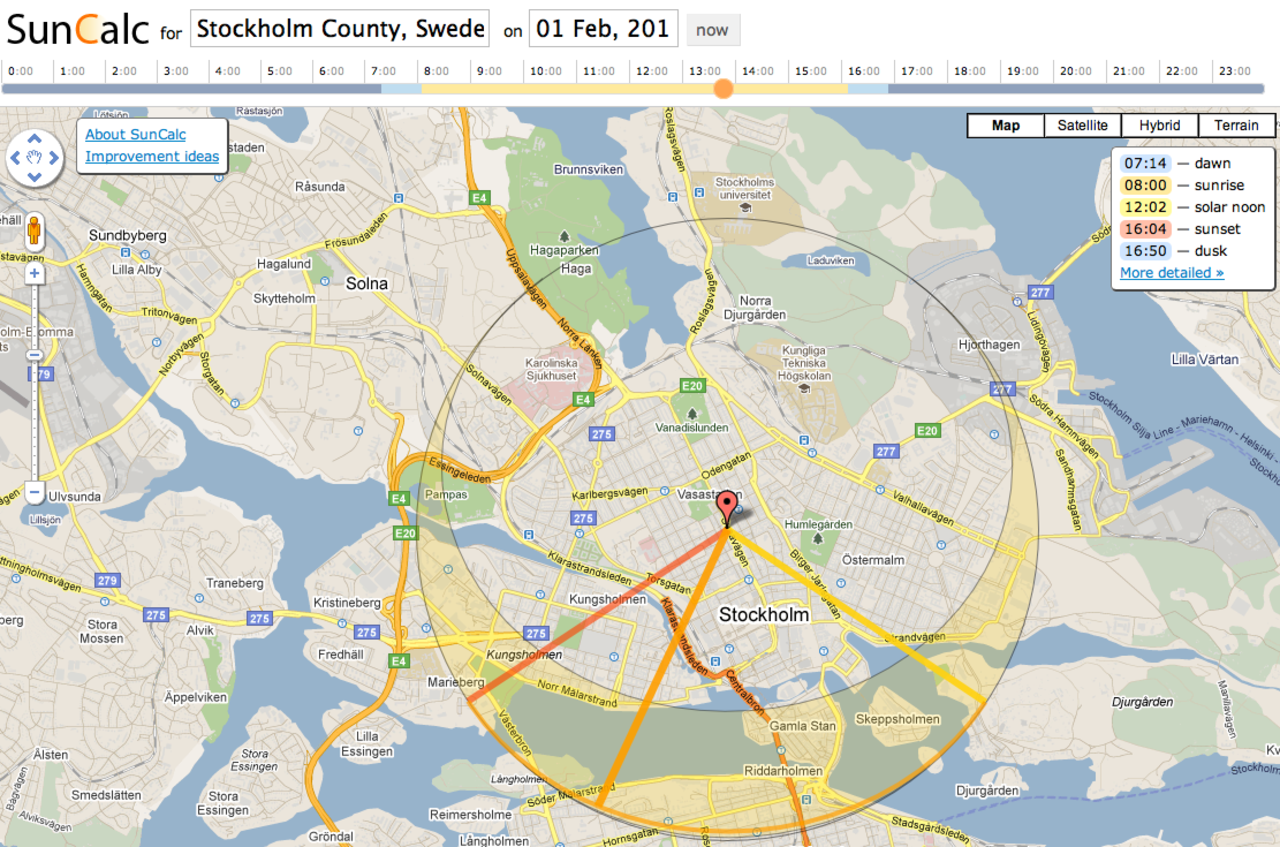 Ta reda på var solen är vid ett visst klockslag