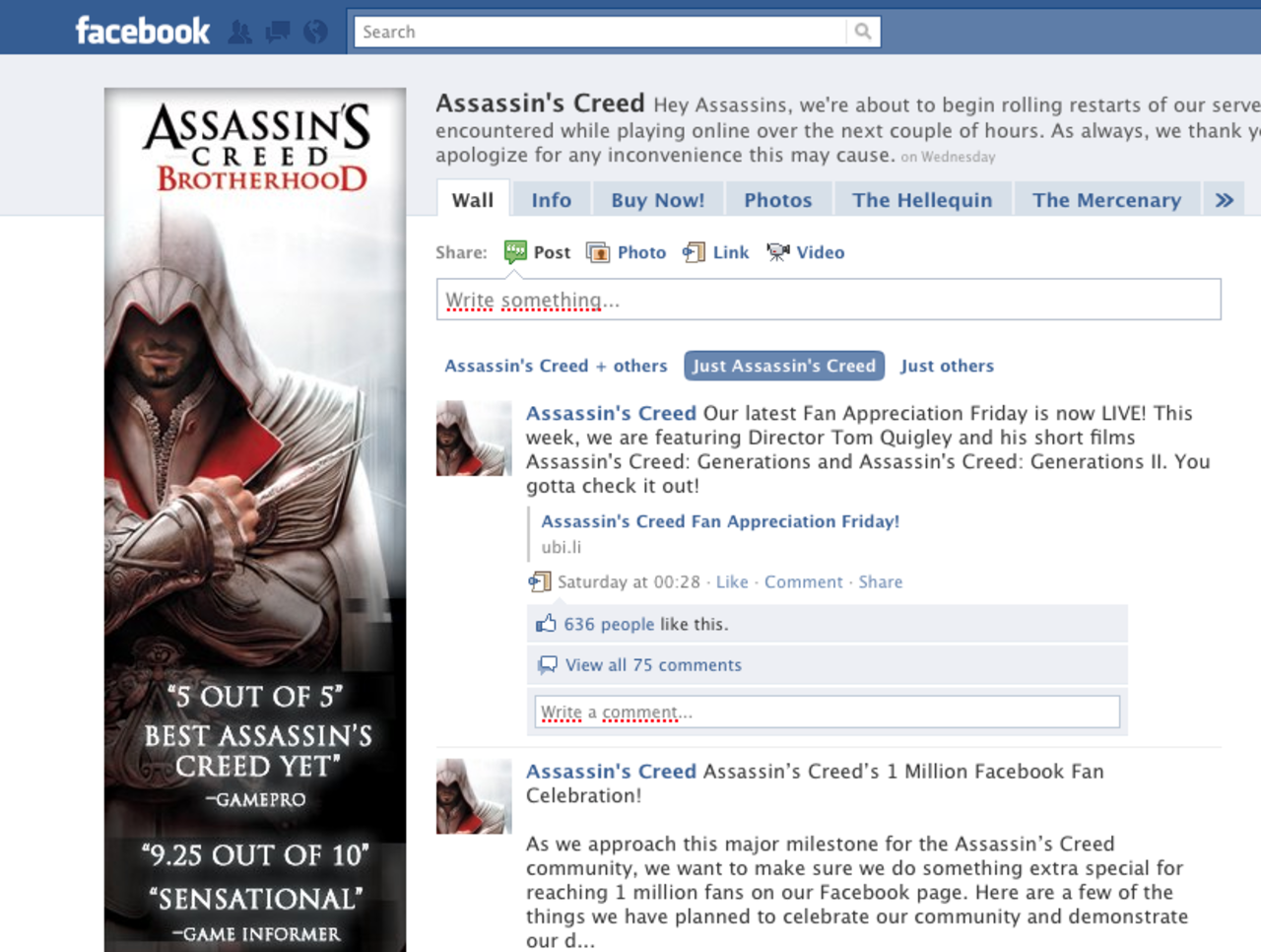 Gilla Assassin's Creed på Facebook...