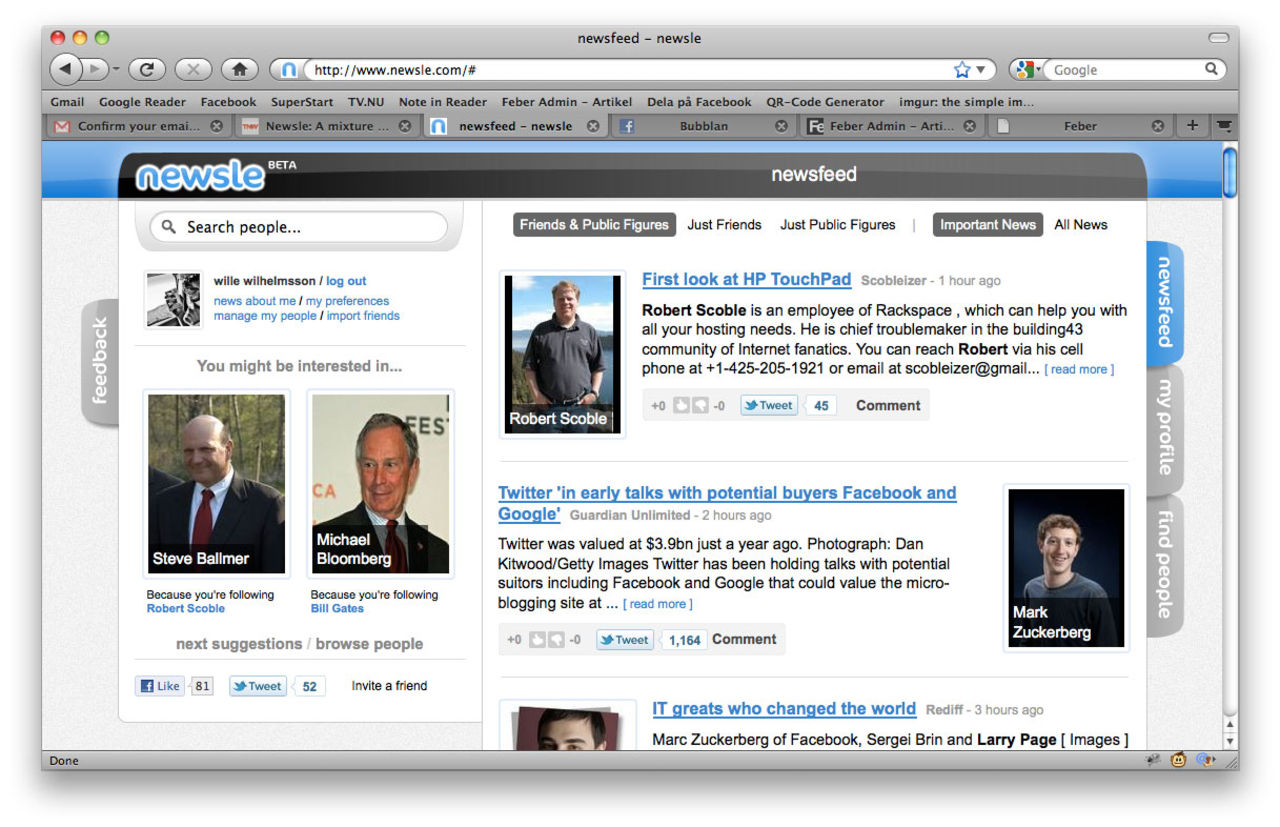 Newsle ger dig nyheter om 