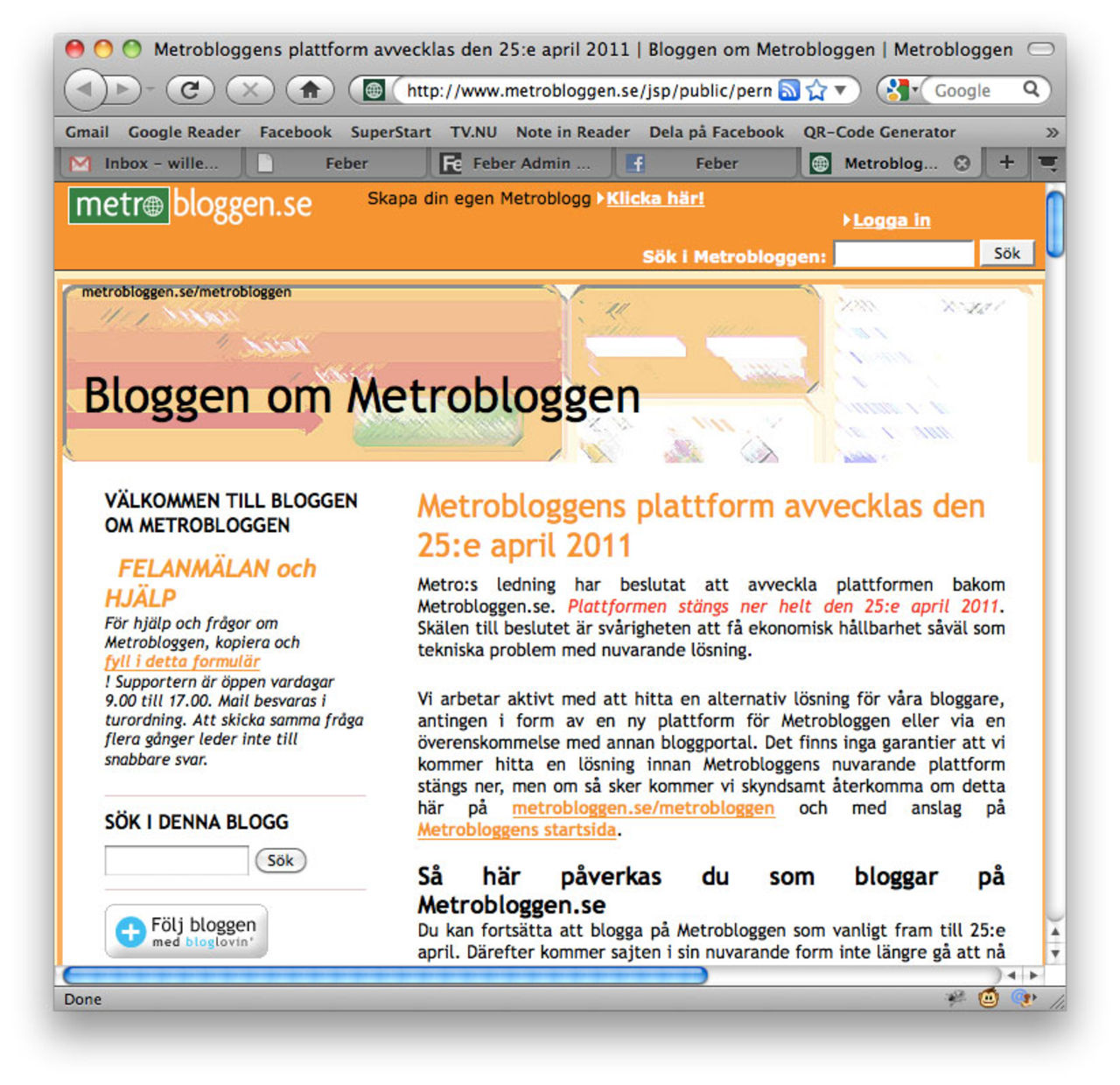 Metrobloggen lägger ner