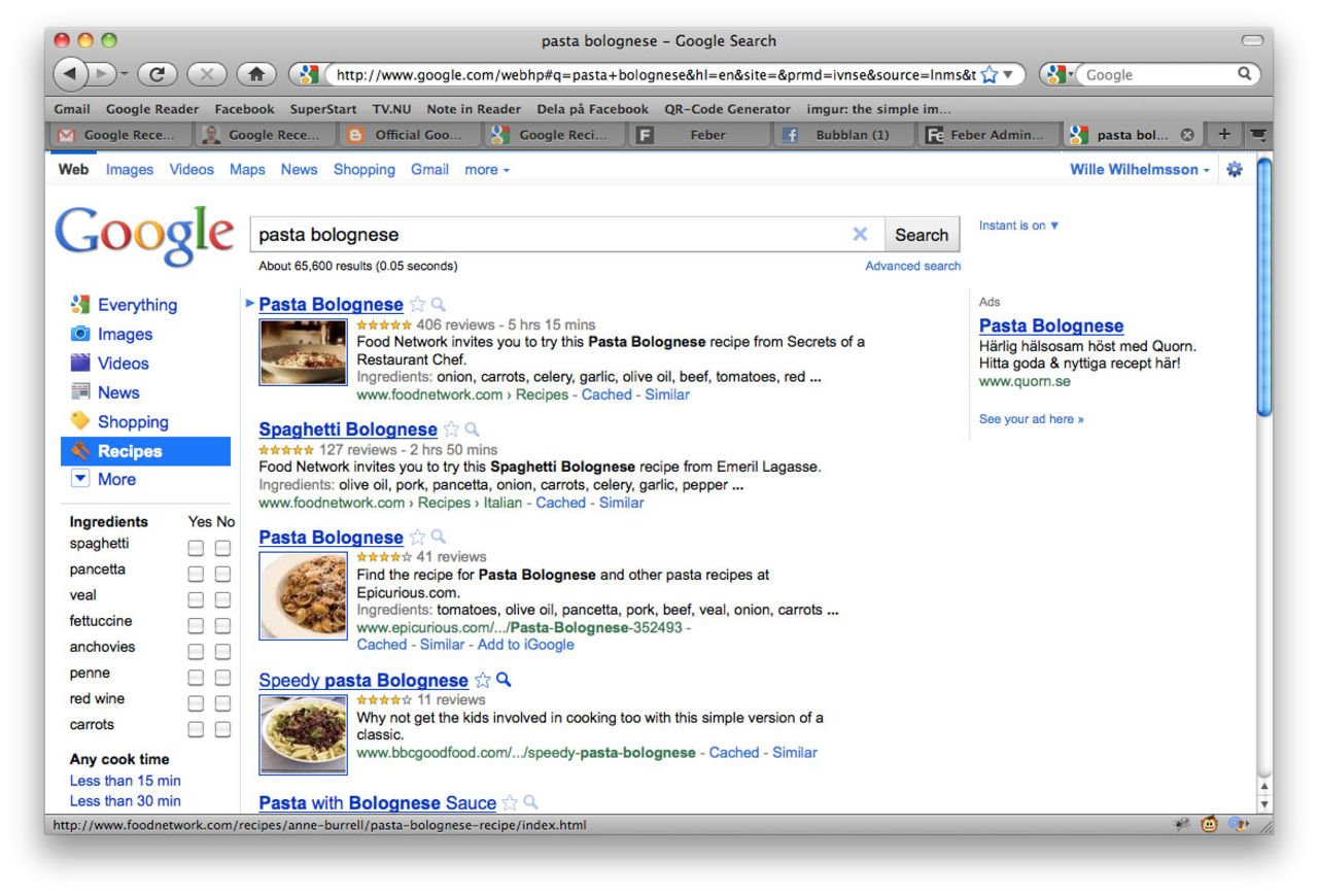 Google börjar lista matrecept