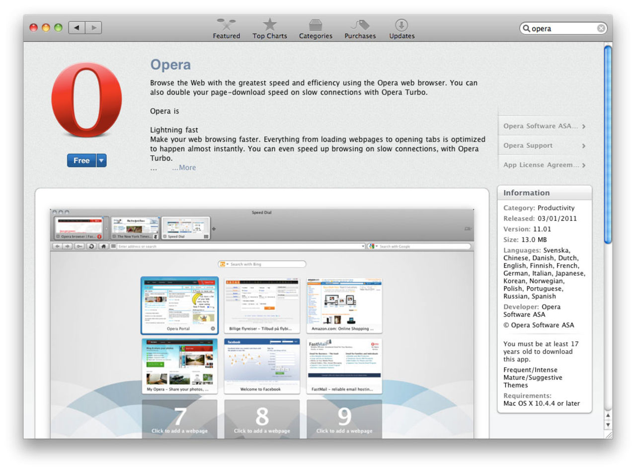 Nu finns Opera i Mac App Store