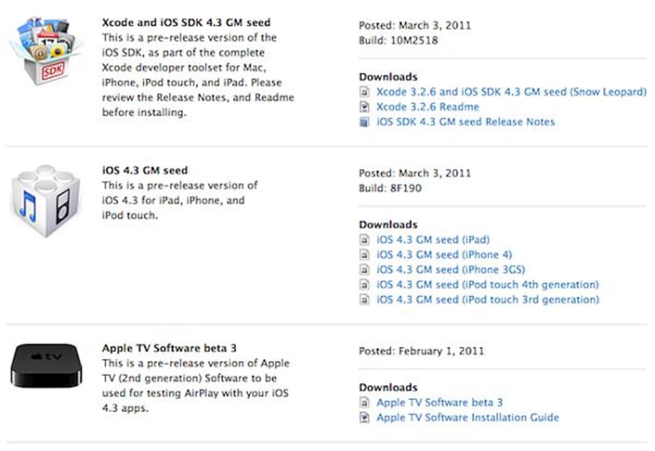 iOS 4.3 GM nu tillgänglig för utvecklare