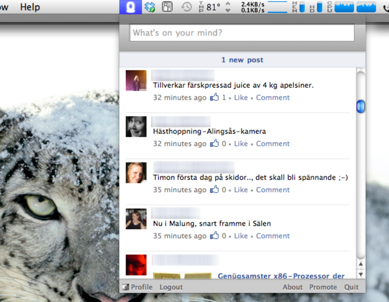 Feedo - kolla Facebook i menyraden