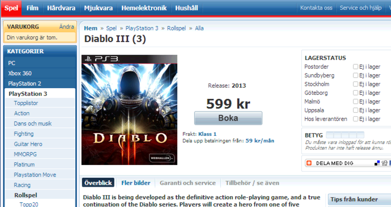 Webhallen listar Diablo III för konsol