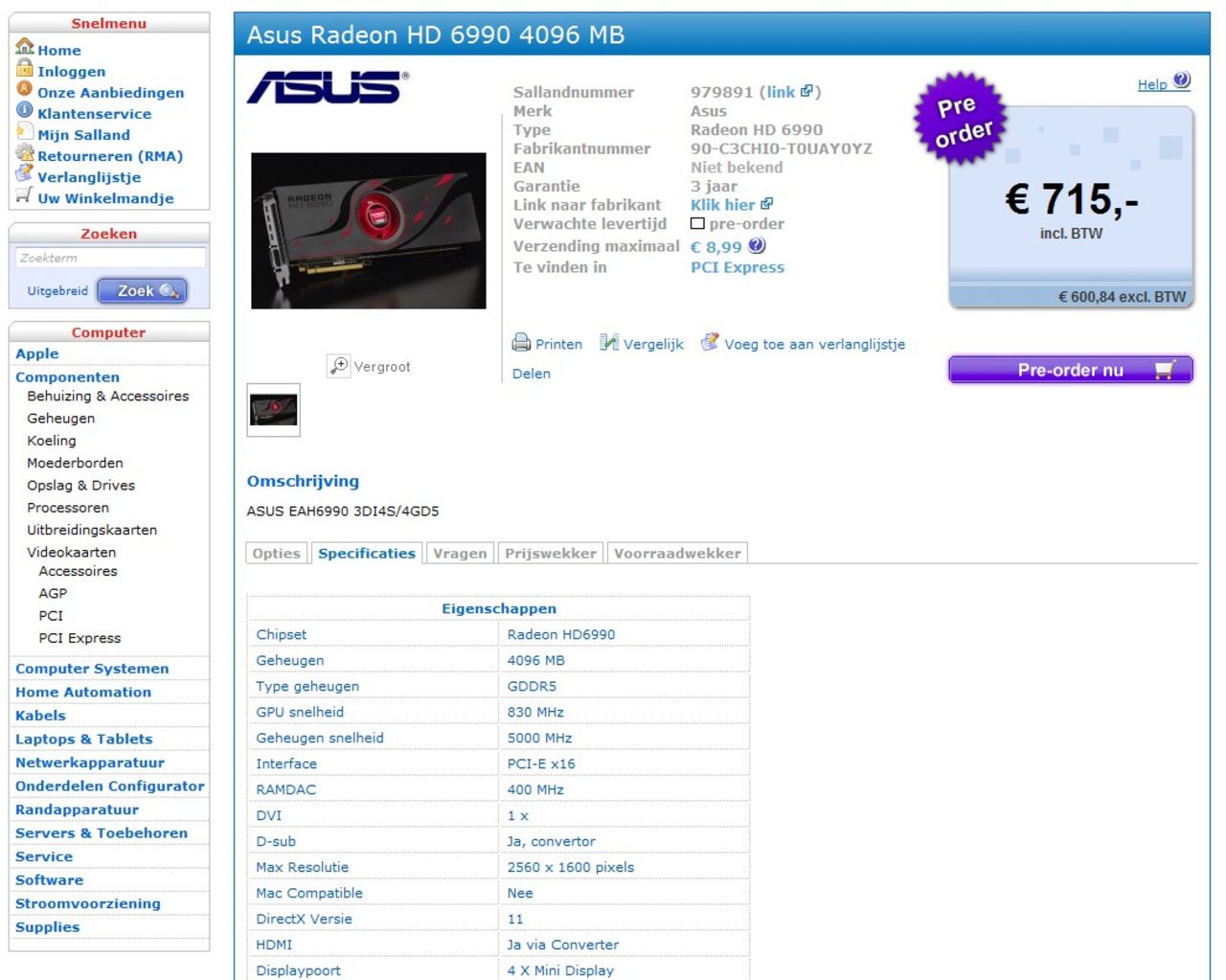 ASUS Radeon HD 6990 dyker upp till förbeställning