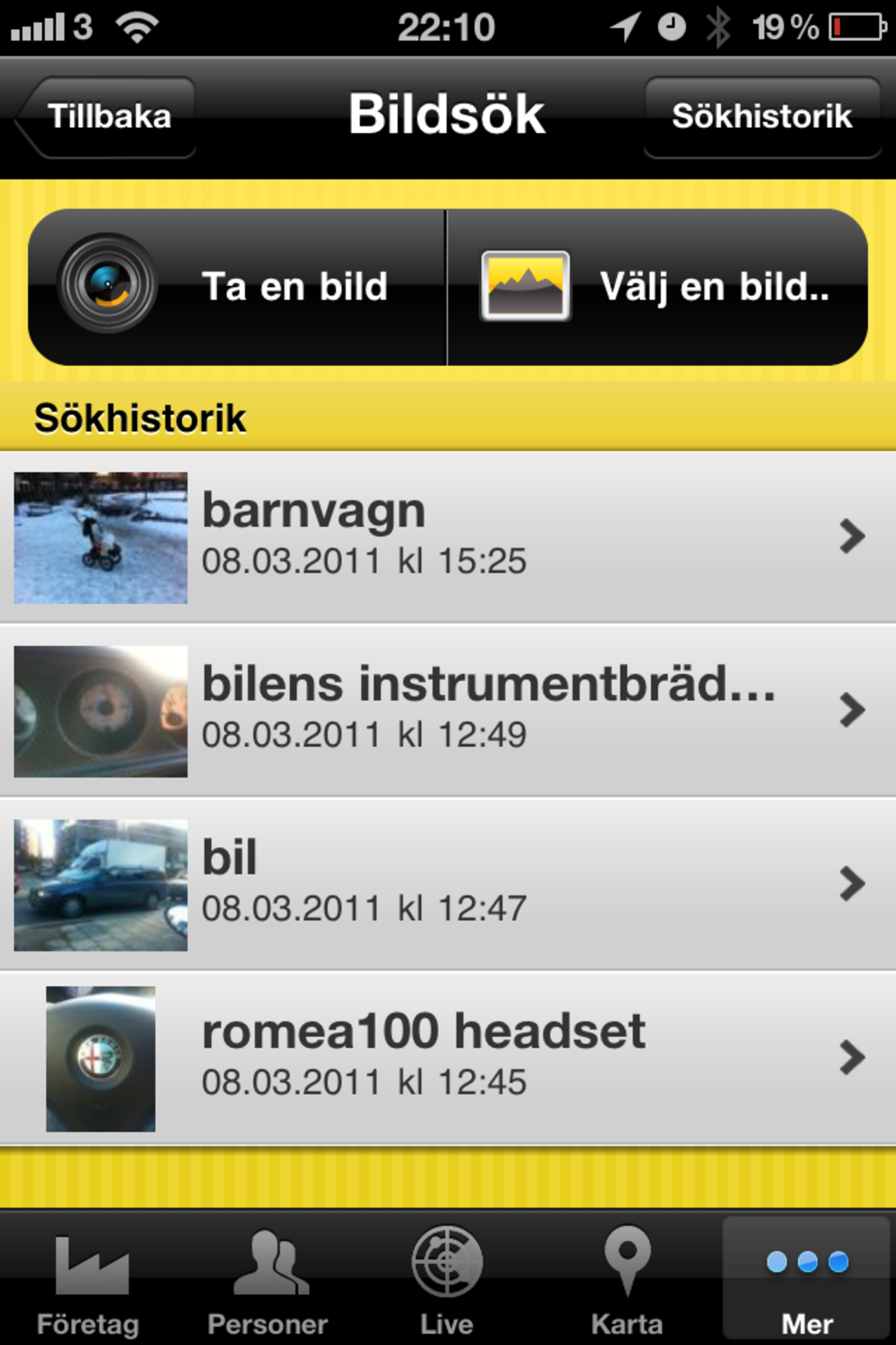 Fotografera sökningen med Eniros app