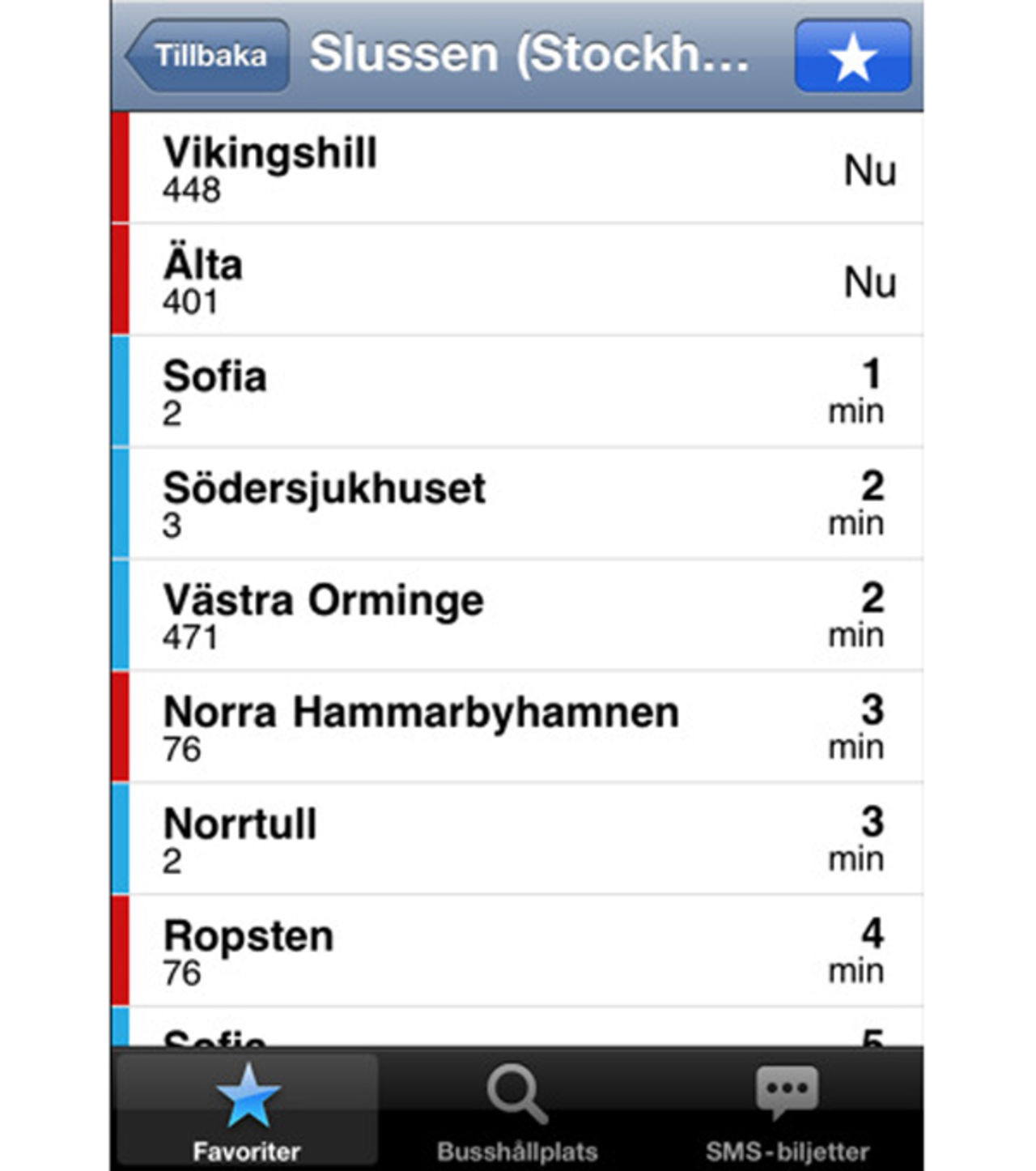App som visar real-tidsdata för SLs busshållplatser