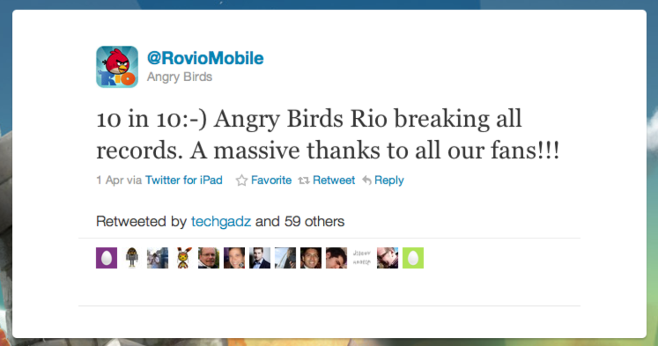 10 miljoner nedladdningar av Angry Birds Rio