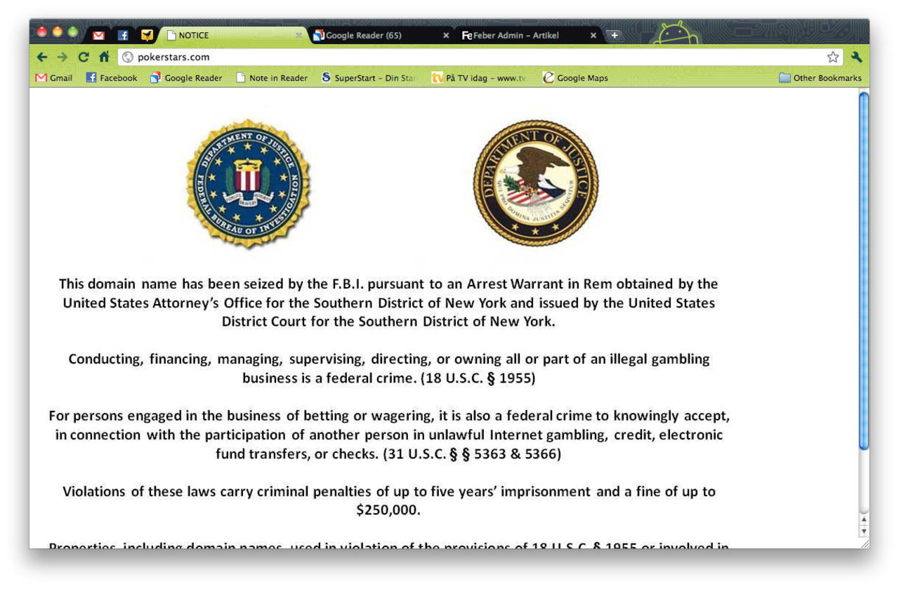 FBI stänger ner tre stora poker-sajter