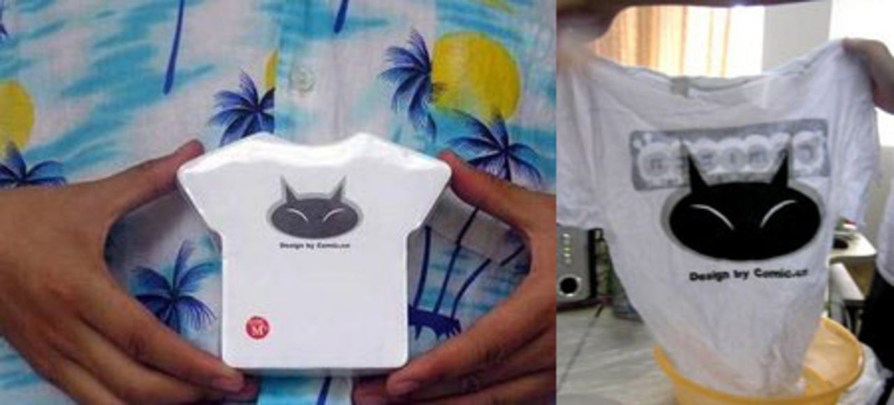 Liten t-shirt blir stor i vatten