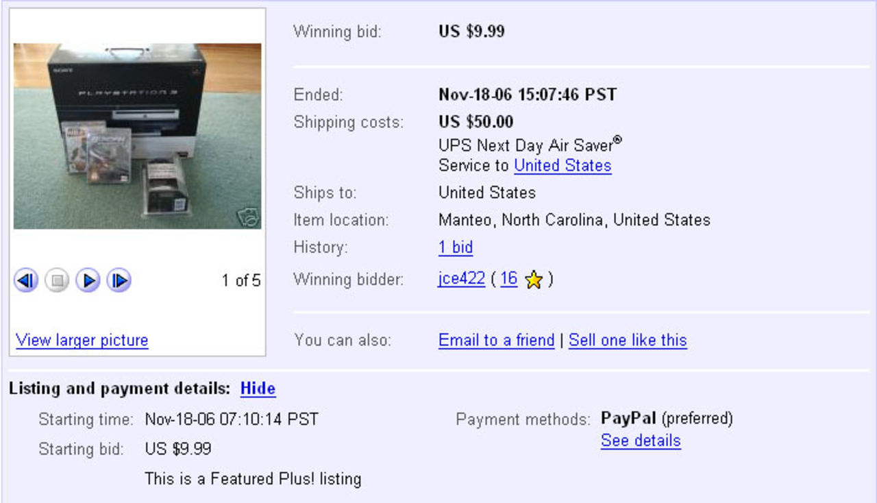 Playstation 3 för 10 dollar på ebay