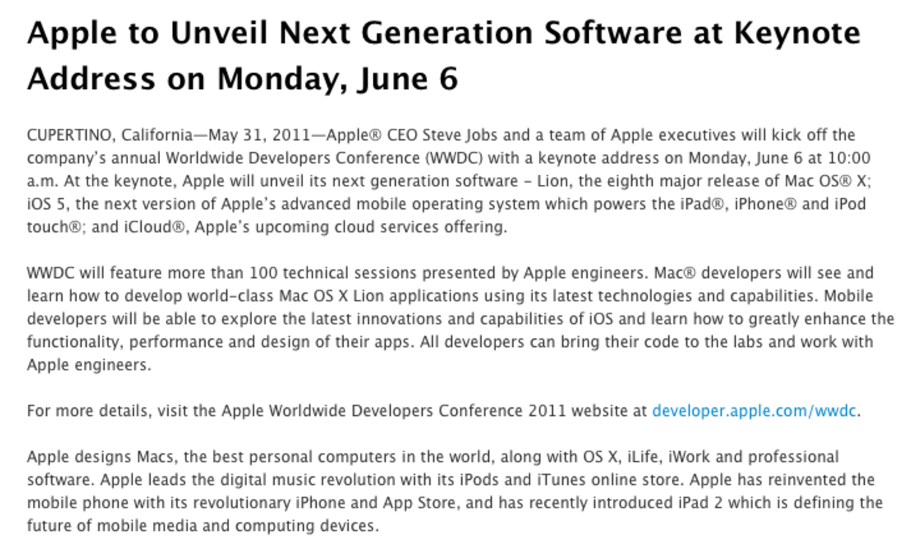 iOS 5, Lion och iCloud bekräftas som huvudpunkter för WWDC