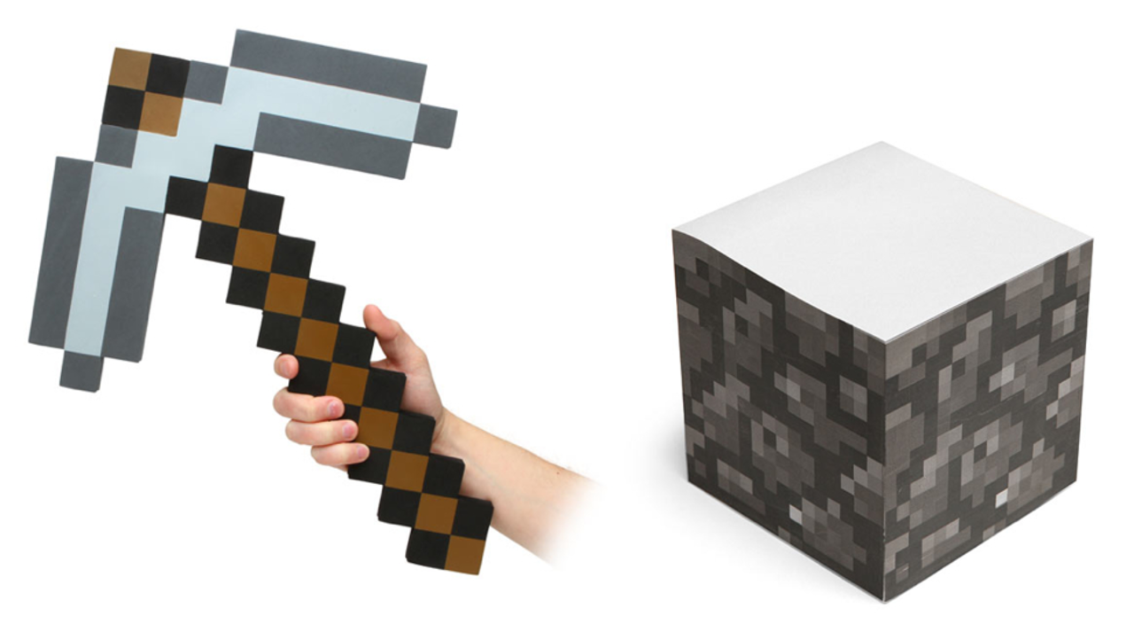 Yxa och stenblock i Minecraft-stil