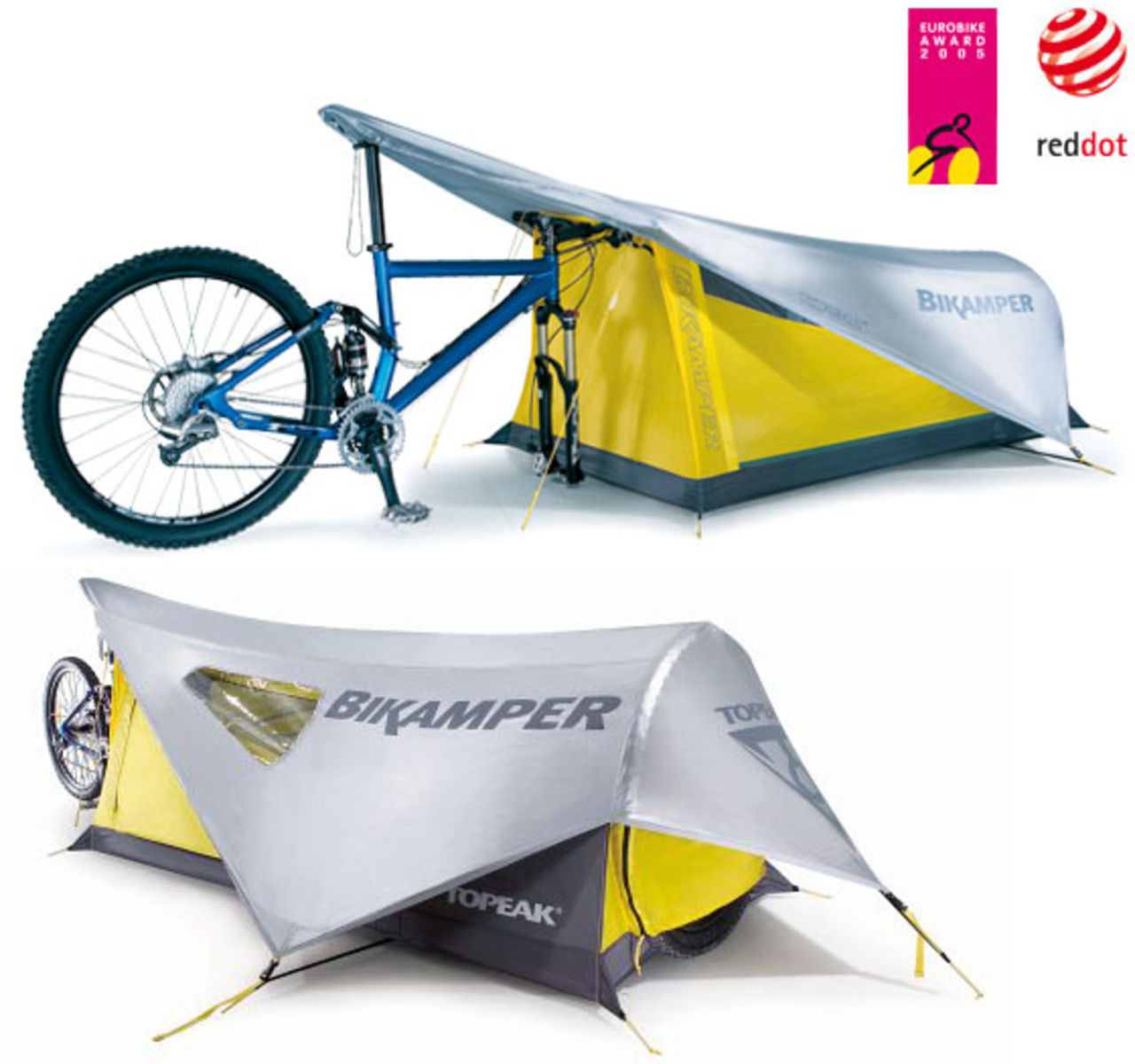 Tält där cykeln agerar tältpinne