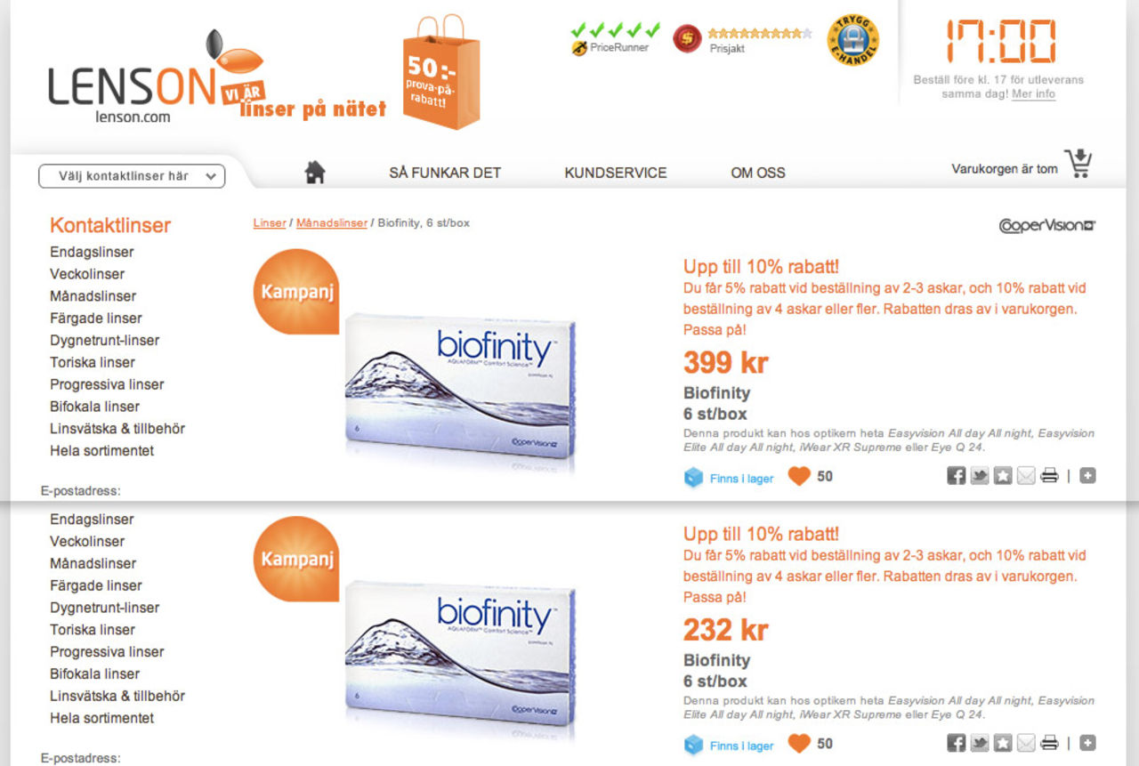 Billigare linser via prisjakt.nu