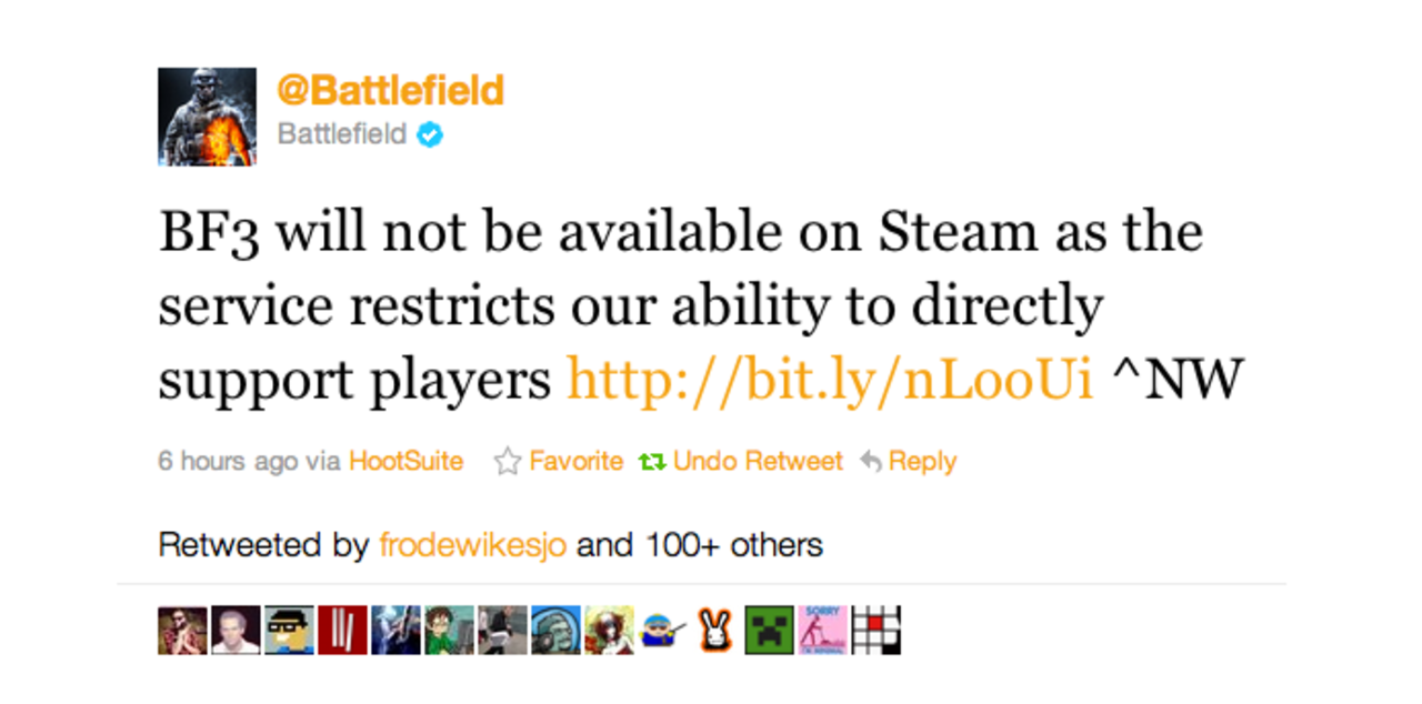 Inget Battlefield 3 till Steam