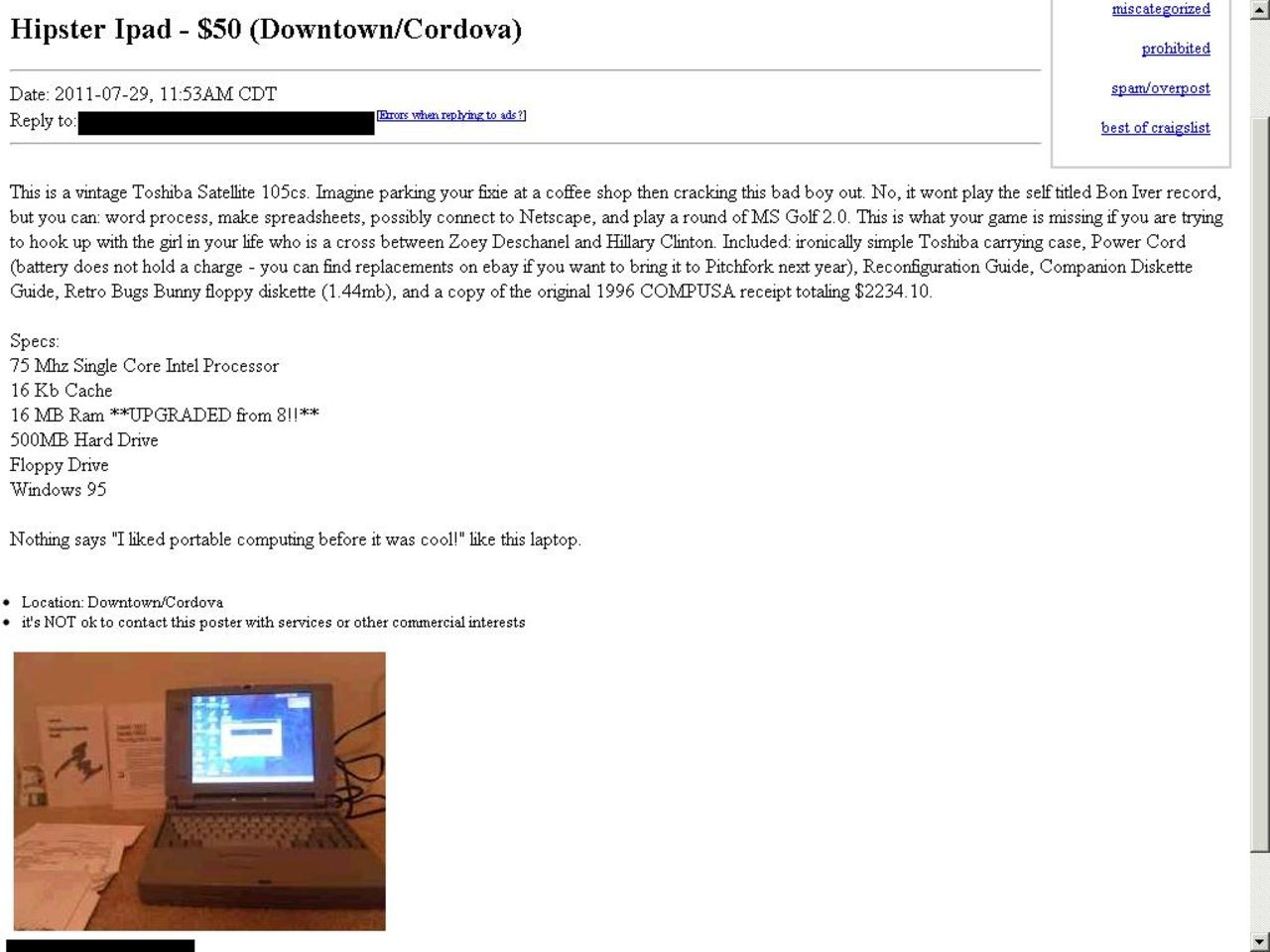 Hipster-iPad till salu på Craigslist