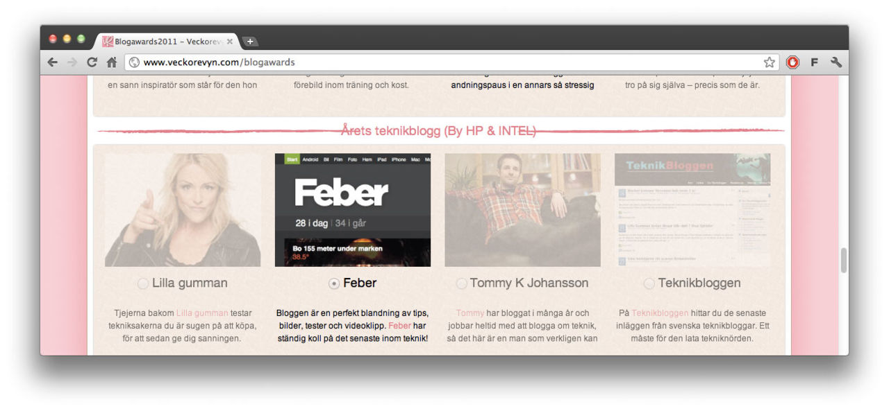 Rösta på Feber i Blog Awards!