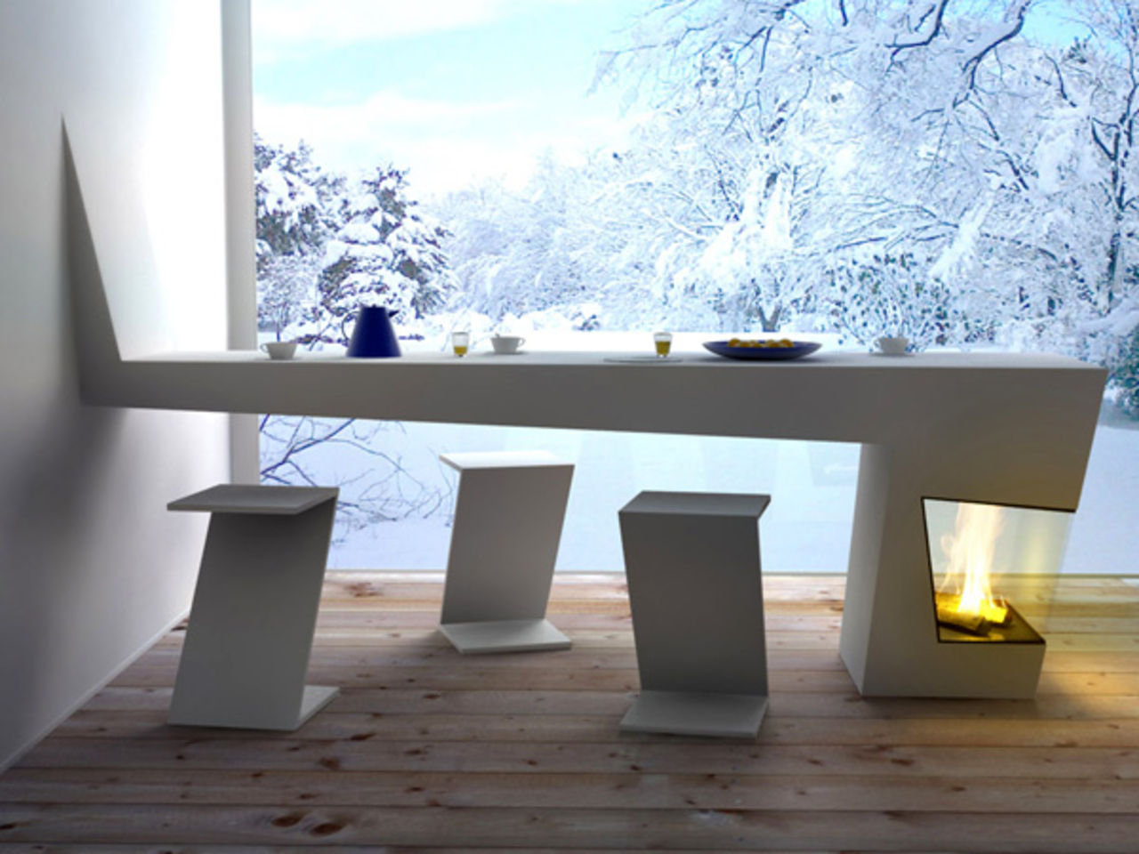 Bord och brasa i ett