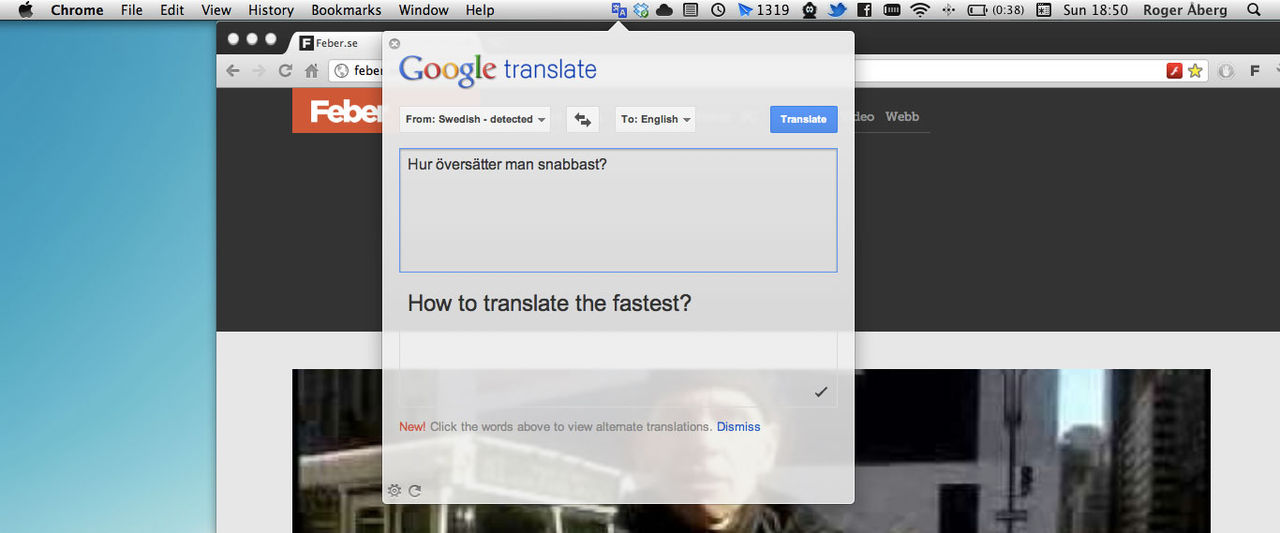 Översätt i menyraden