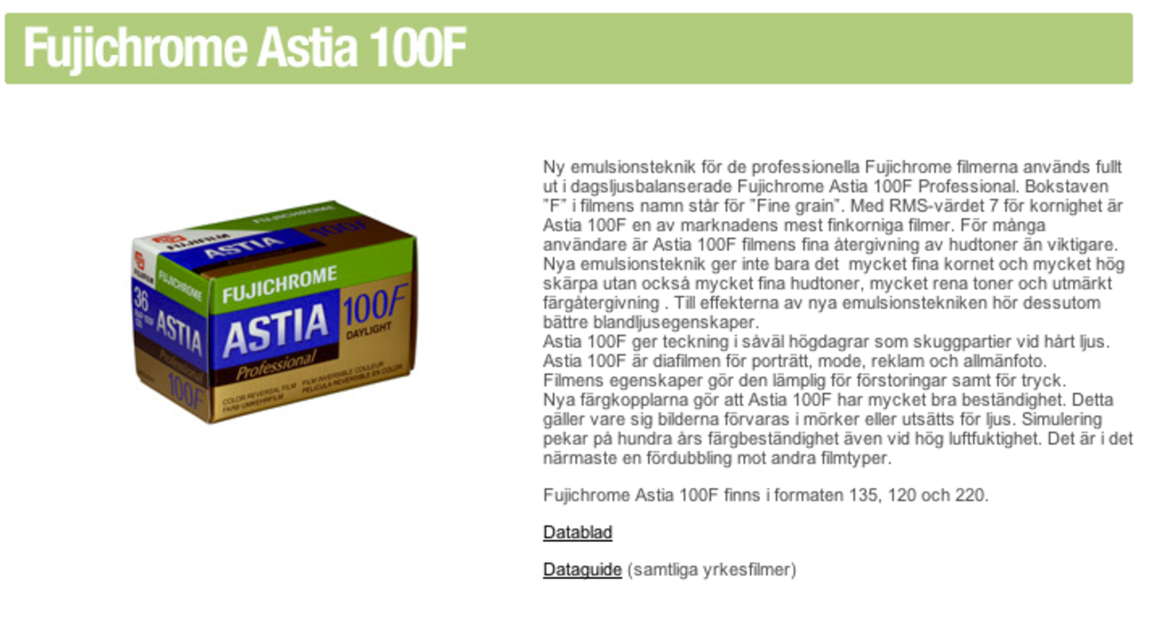 Fujifilm skrotar Astia m.fl. filmer