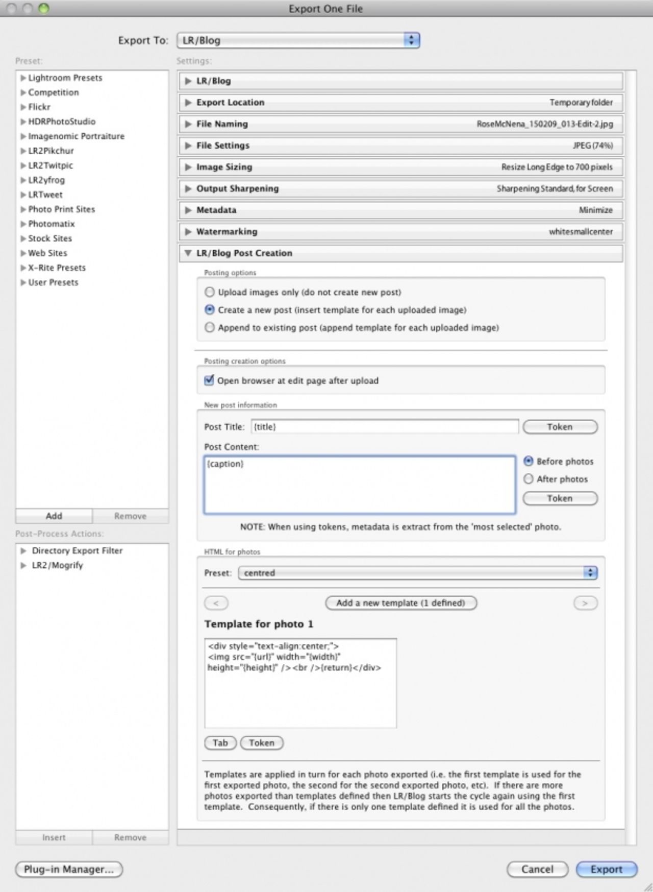 Blogga direkt från Lightroom