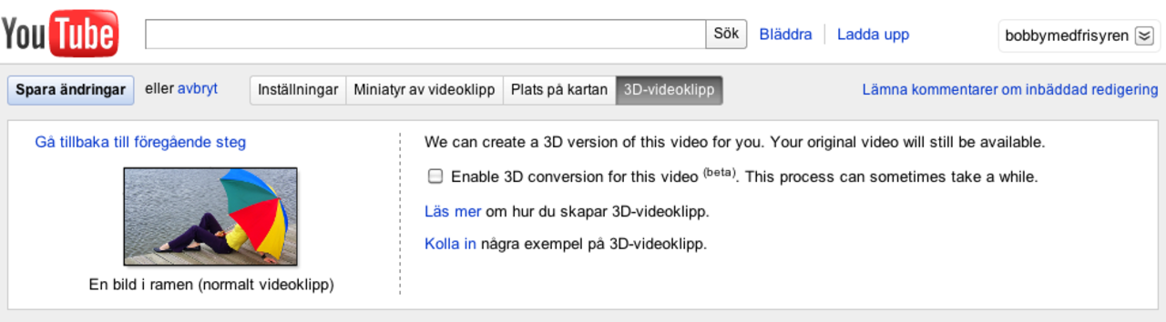 3D-konvertering direkt på YouTube