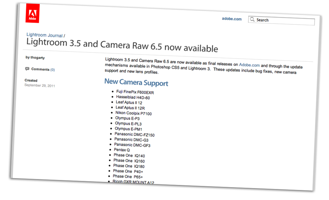Adobe Lightroom och ACR uppdaterade