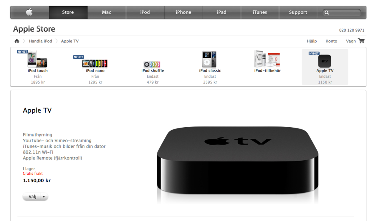 AppleTV börjar säljas i Sverige i dag