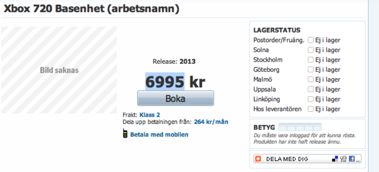 Webhallen listar Xbox 720