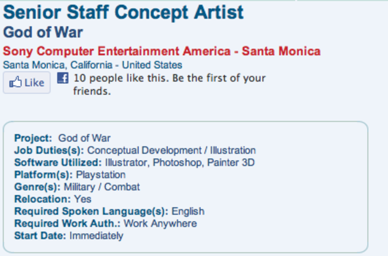 Sony söker folk till ett GoW-projekt