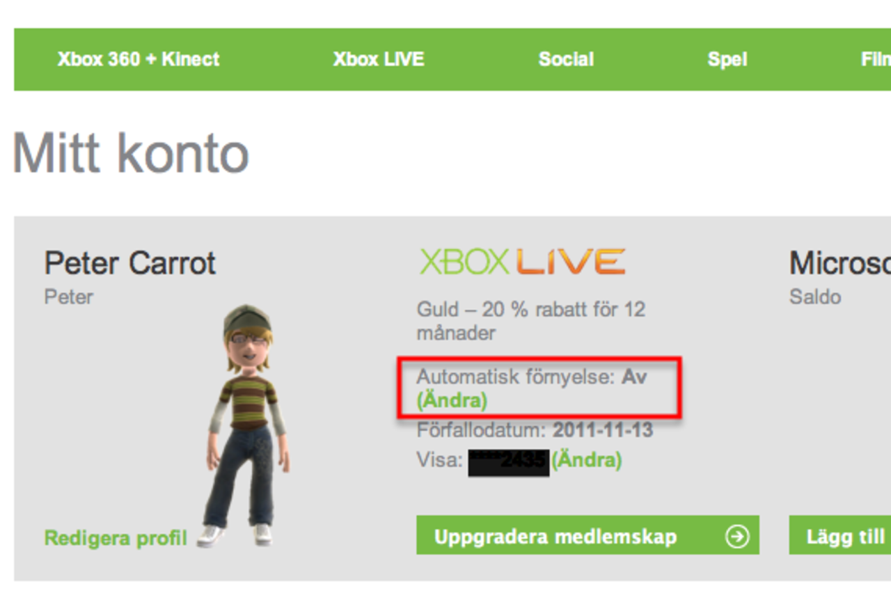 Ändra automatisk förnyelse av Xbox Live själv