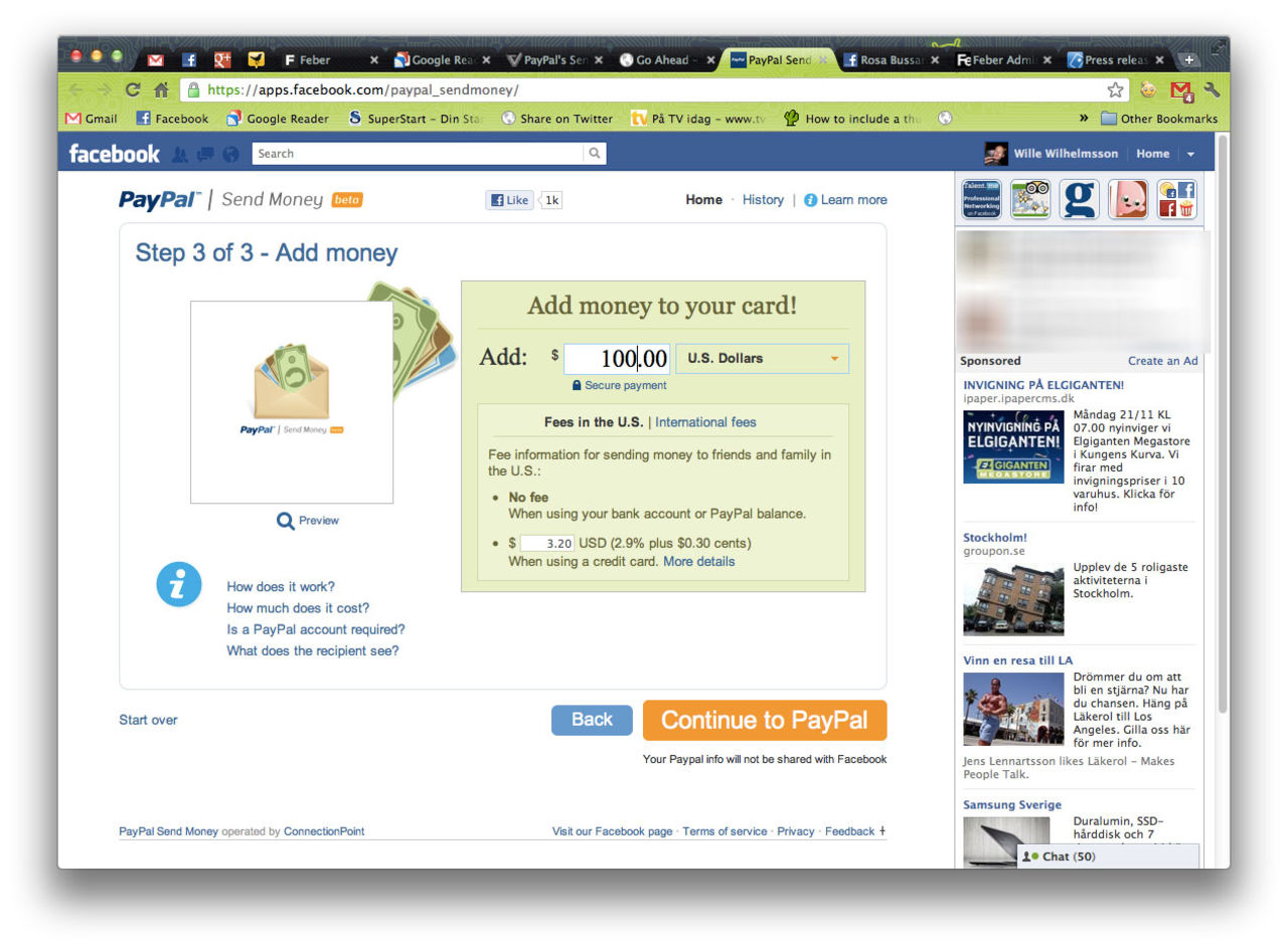 Skicka pengar med PayPal via Facebook