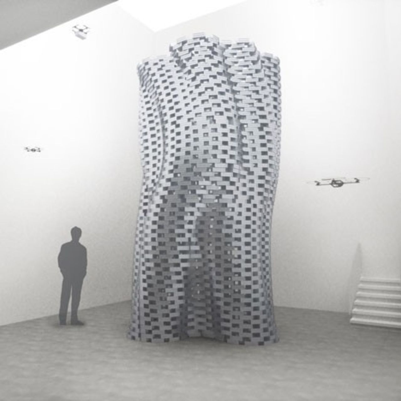 En flotta med quadrocopters bygger konstverk