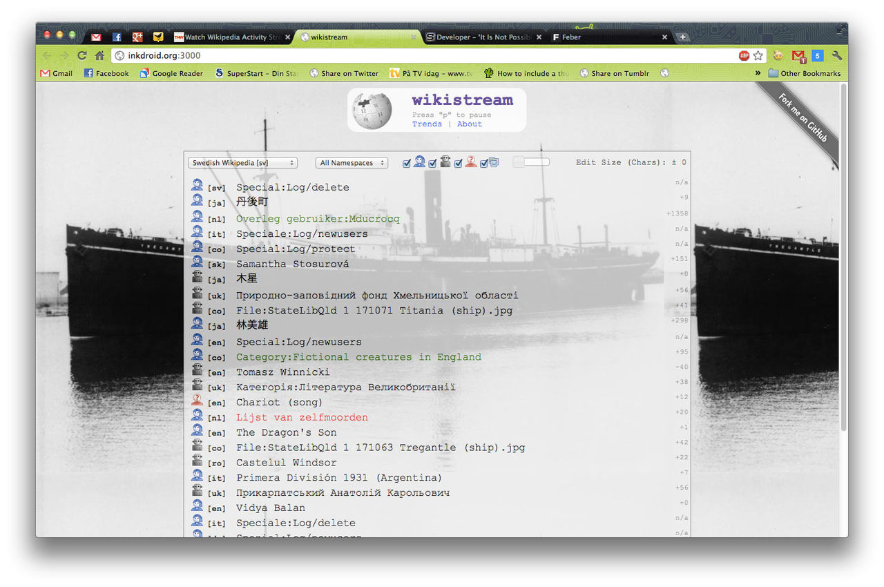 Kolla vad som uppdateras på Wikipedia med Wikistream