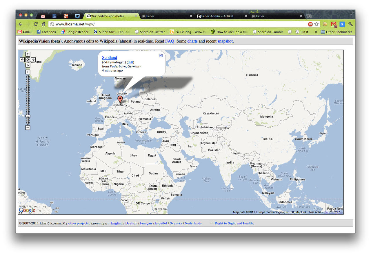Kolla var Wikipedia uppdateras runt om i världen