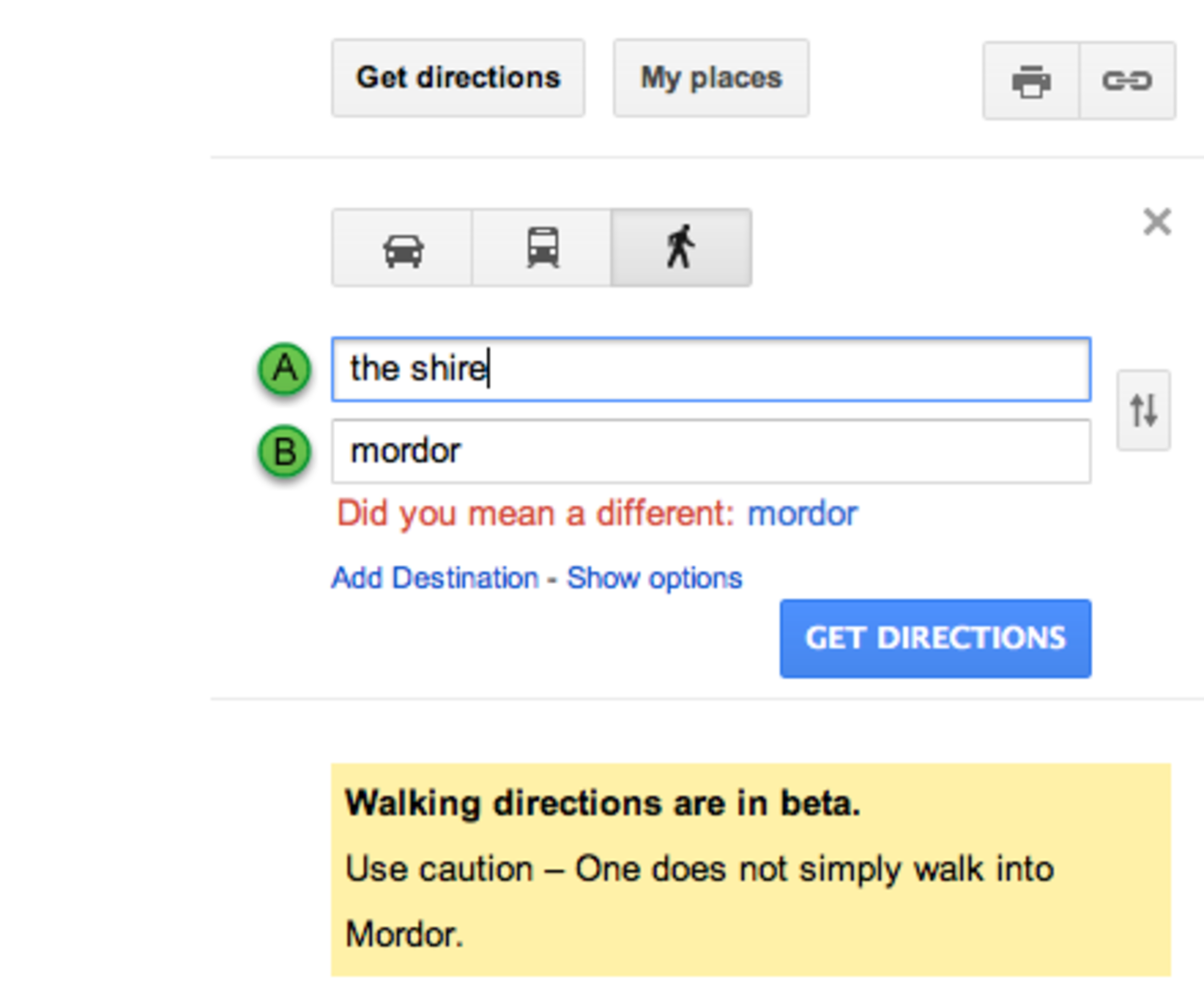Sagan om ringen-påskägg på Google Maps
