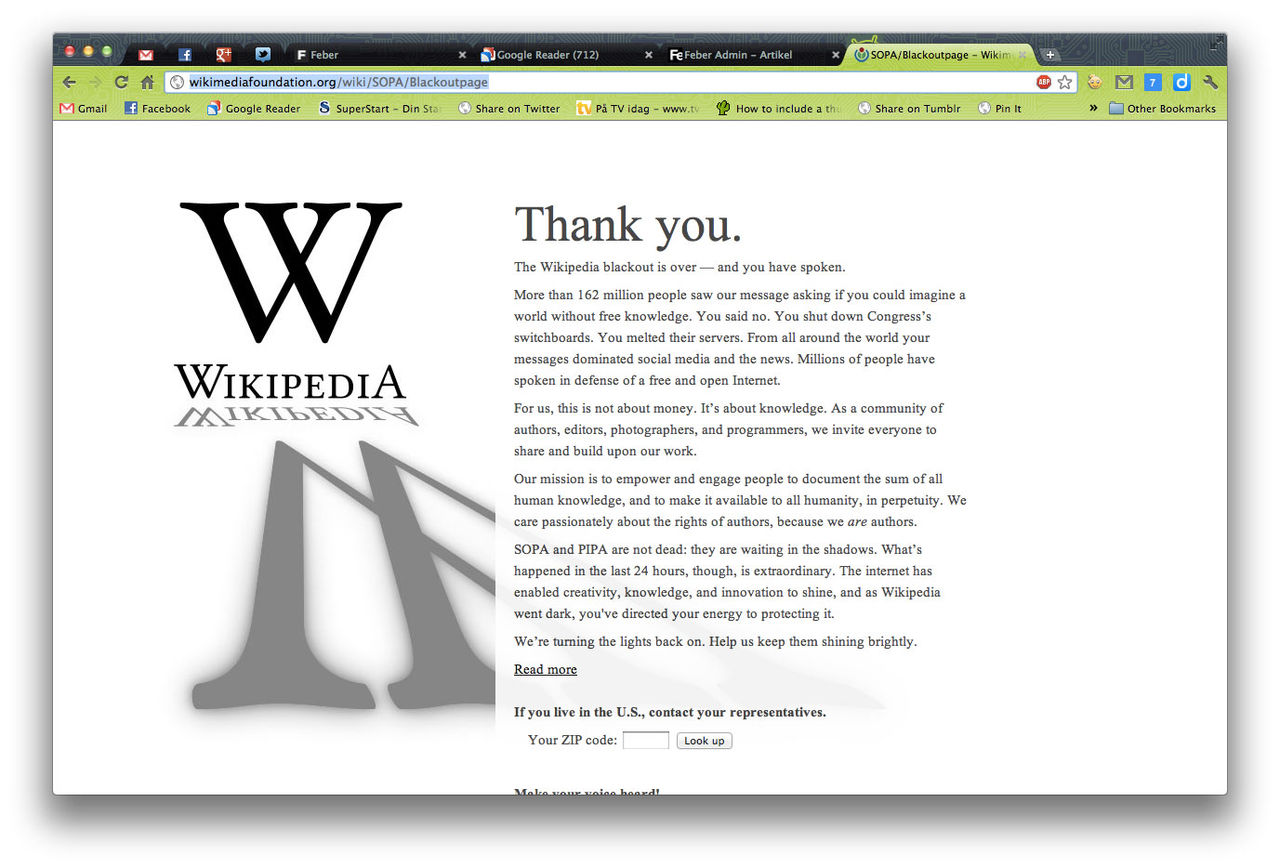 162 miljoner besökte Wikipedia under deras blackout