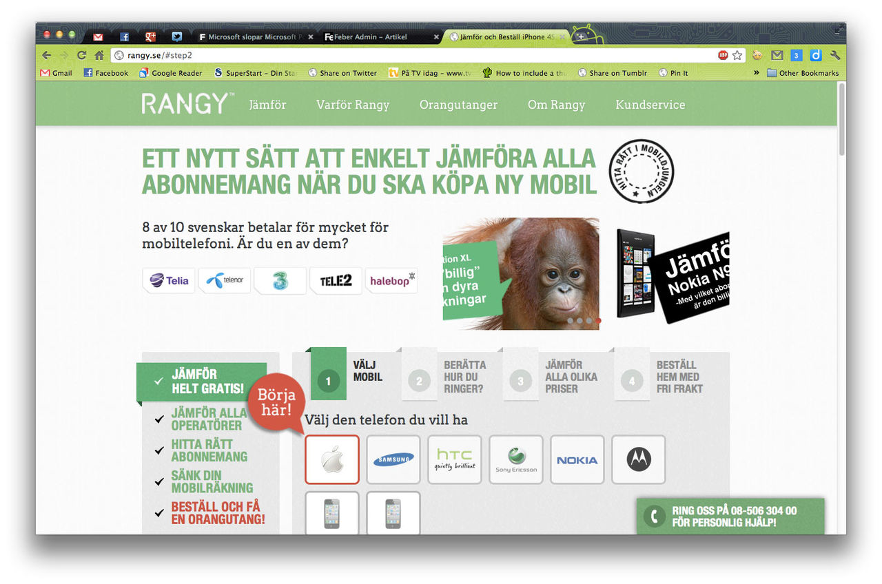 Rangy - prisjämförelsesajt för mobiler