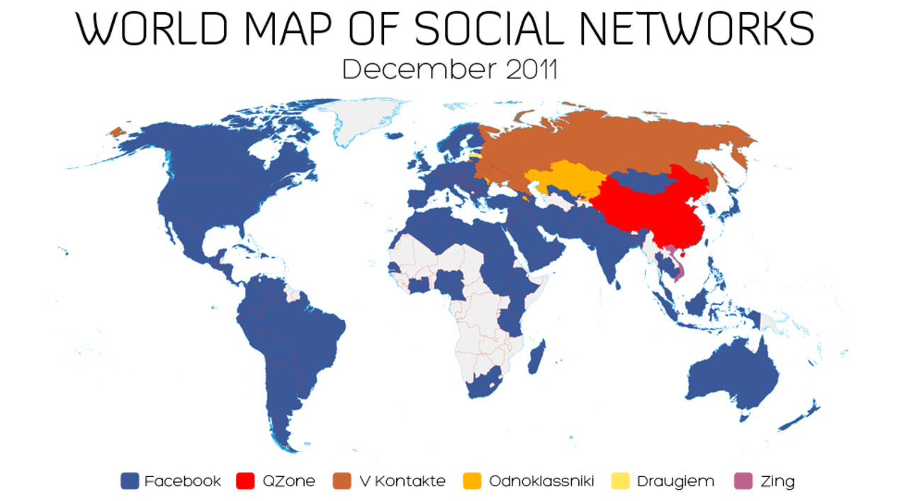 Världskartan över sociala medier 2011