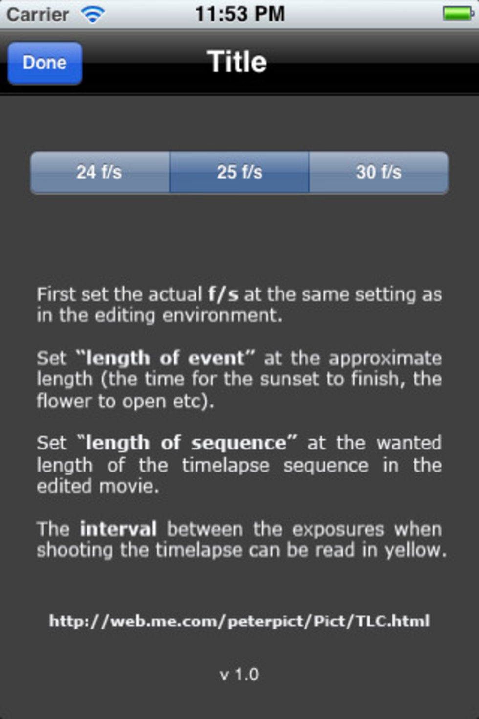 Timplapse-räknare för iPhone