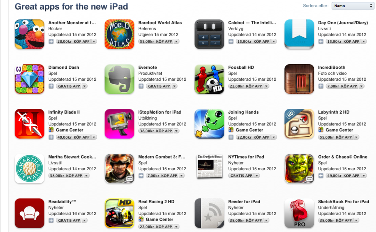 Egen avdelning i app store för nya iPad