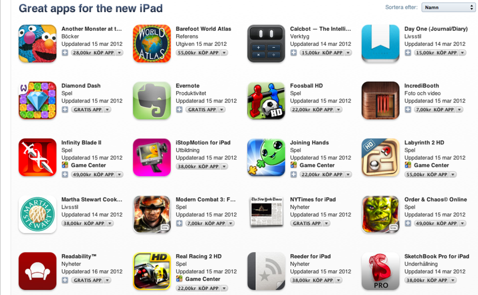 Egen avdelning i app store för nya iPad