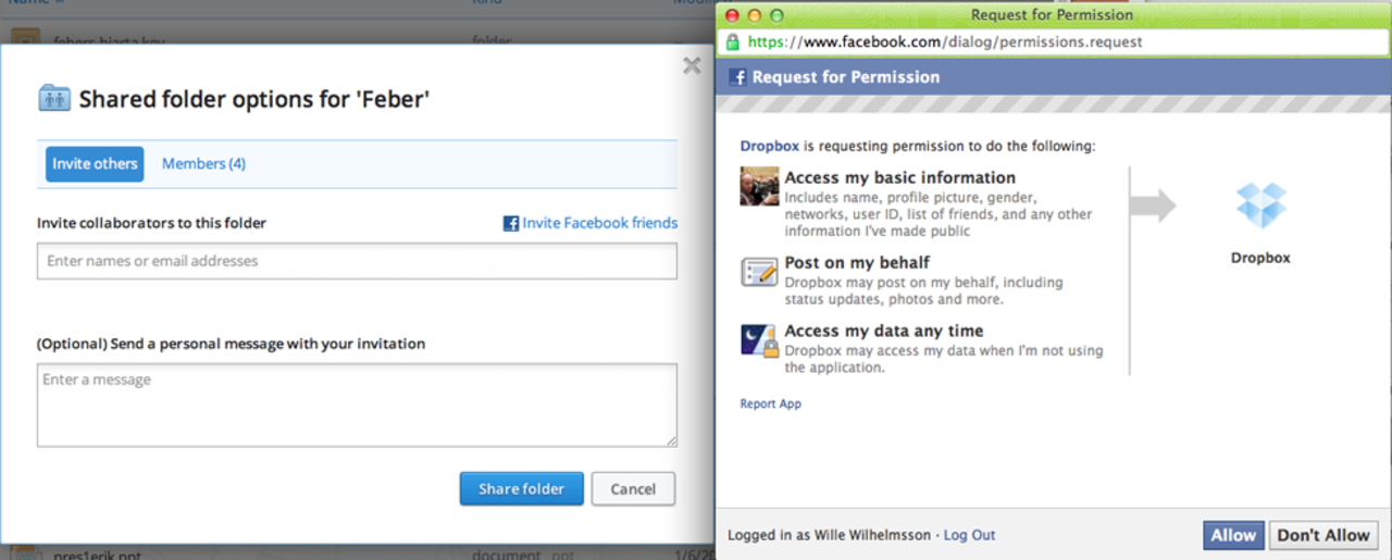 Dropbox implementerar Facebook-integration