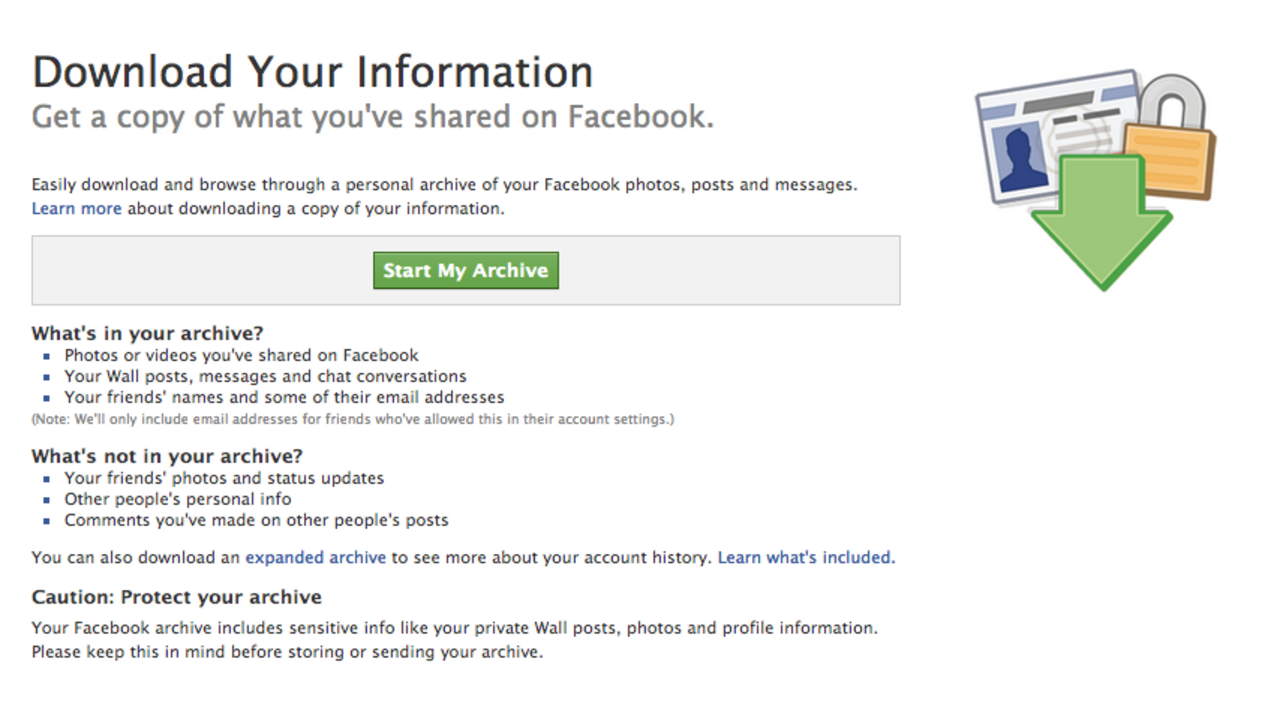 Facebook låter dig ladda hem personlig information