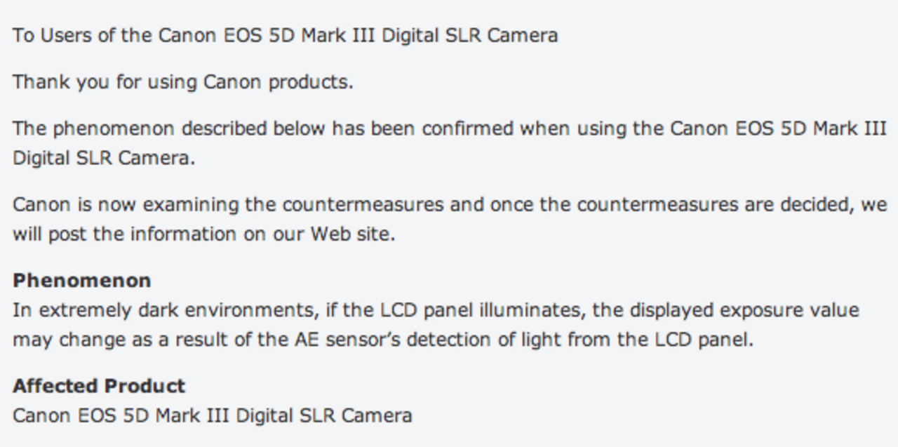 Mätningsproblem hos Canon 5D Mk III