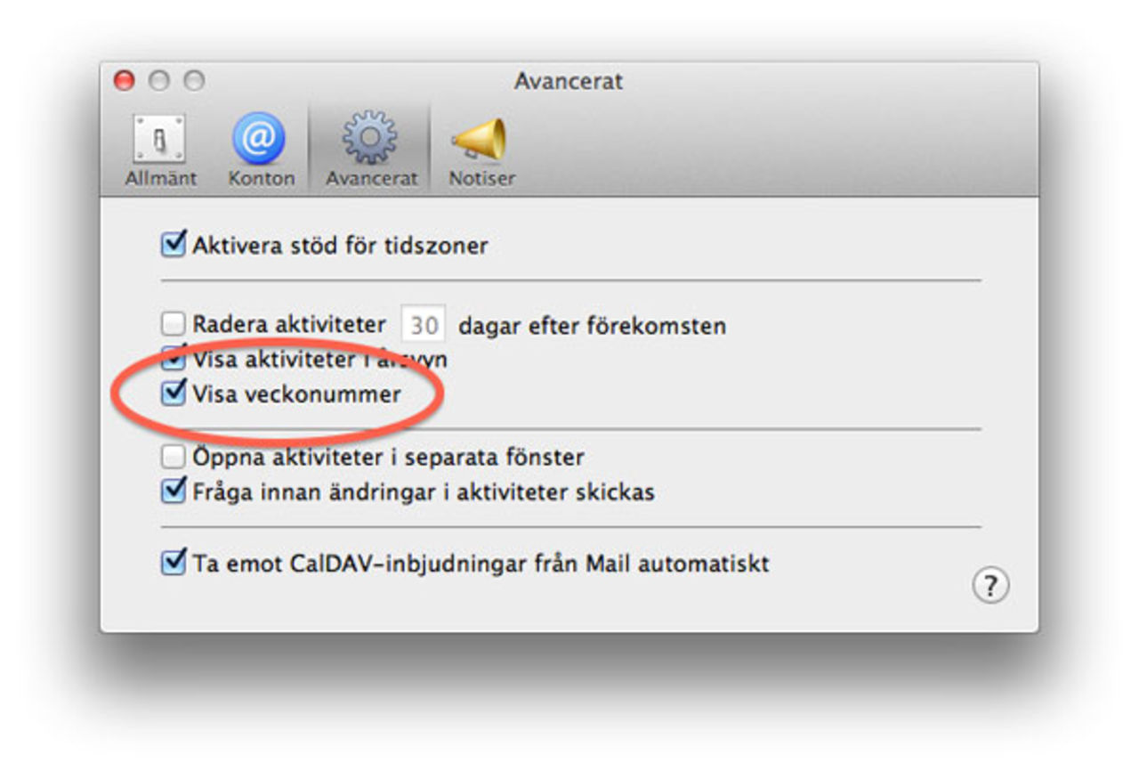 Veckonummer till iCal